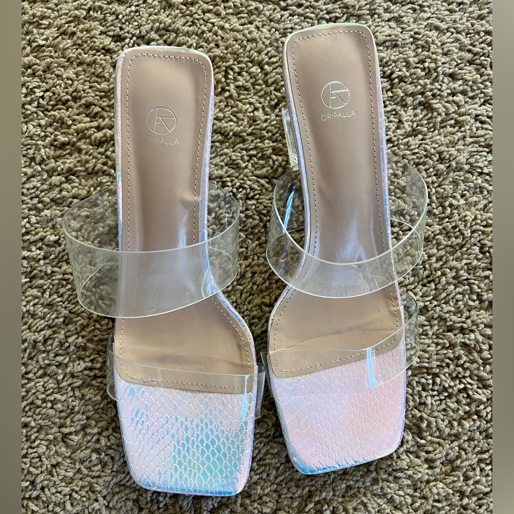 Transparent Square Toe Block Heels
